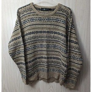 Vintage 90s Hunt Club Aztec Tribal Western Knit Sweater Striped XL Silk Blend